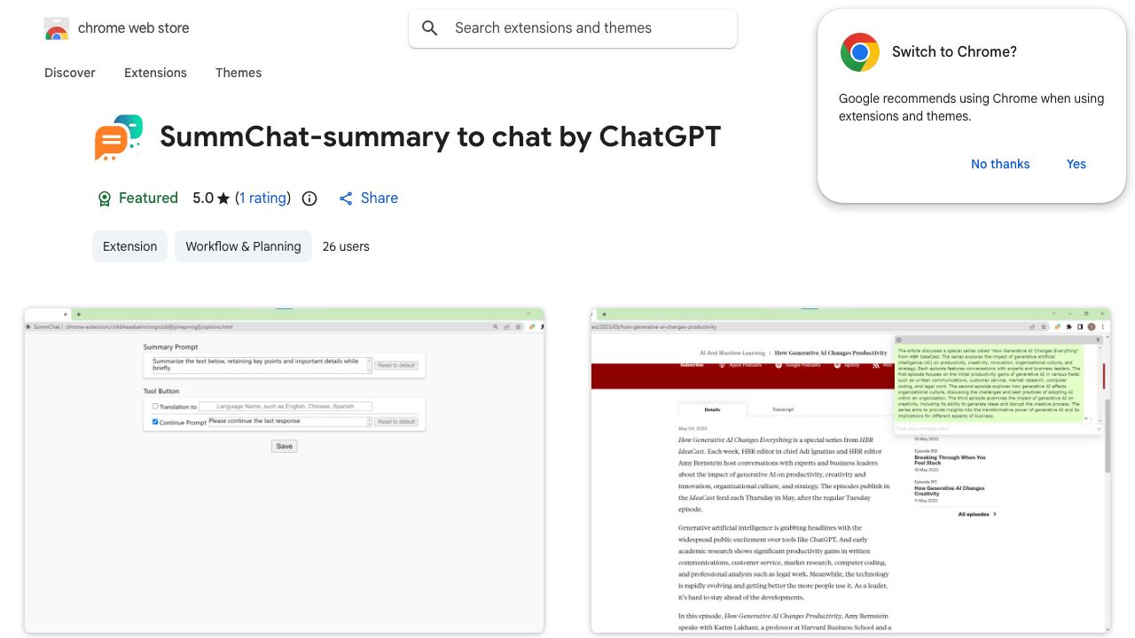 SummChat-summary to chat by ChatGPT 网站截图