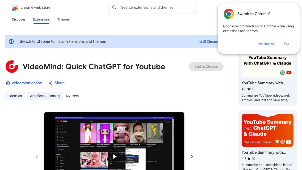 VideoMind: Quick ChatGPT for Youtube 网站截图