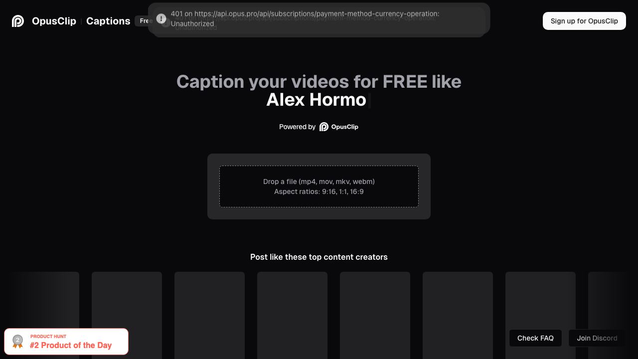 OpusClip Captions 网站截图