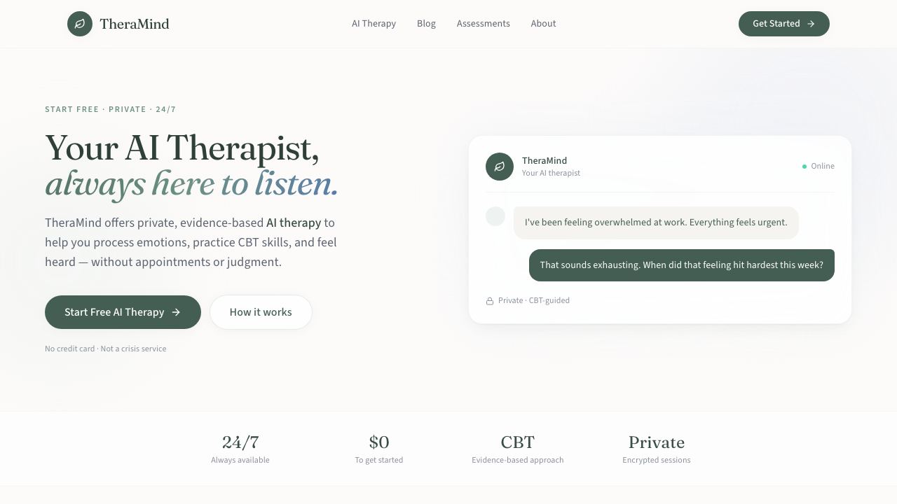 TheraMind - The AI Therapist 网站截图