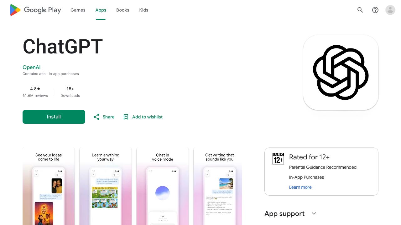 ChatGPT for Android 网站截图