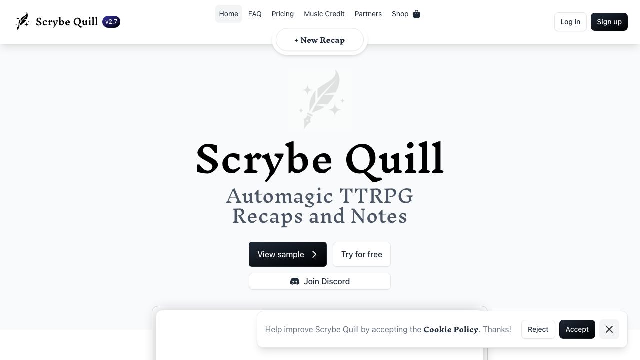 Scrybe Quill website screenshot