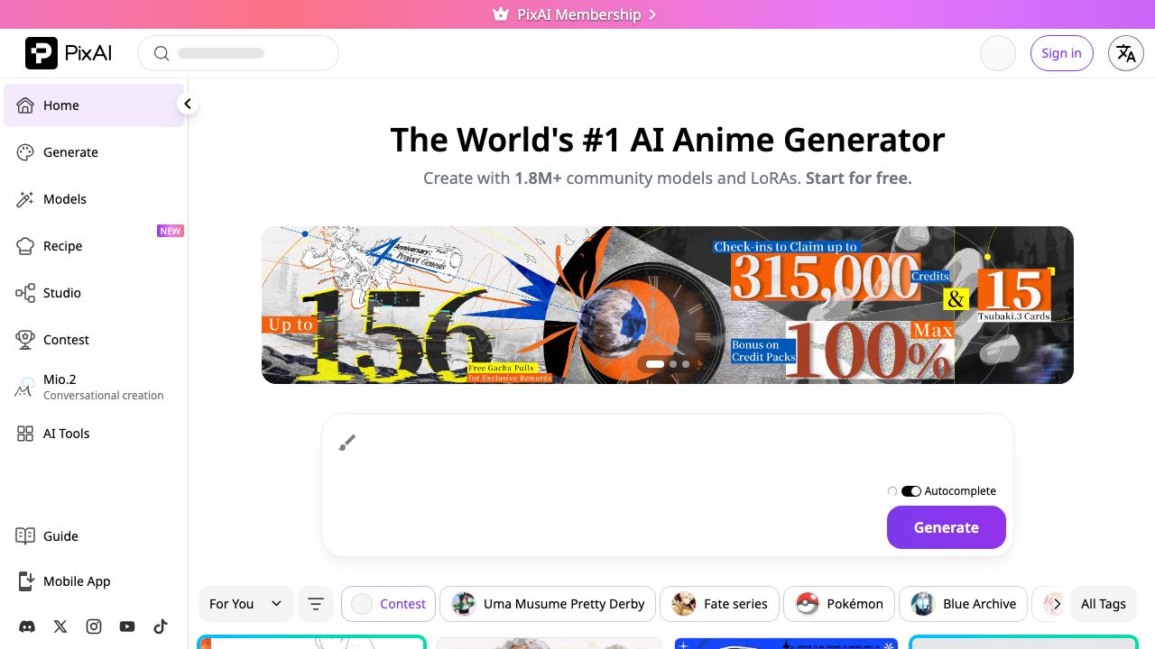 PixAI 网站截图