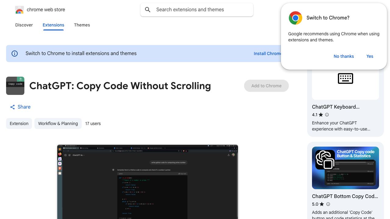 ChatGPT: Copy Code Without Scrolling 网站截图