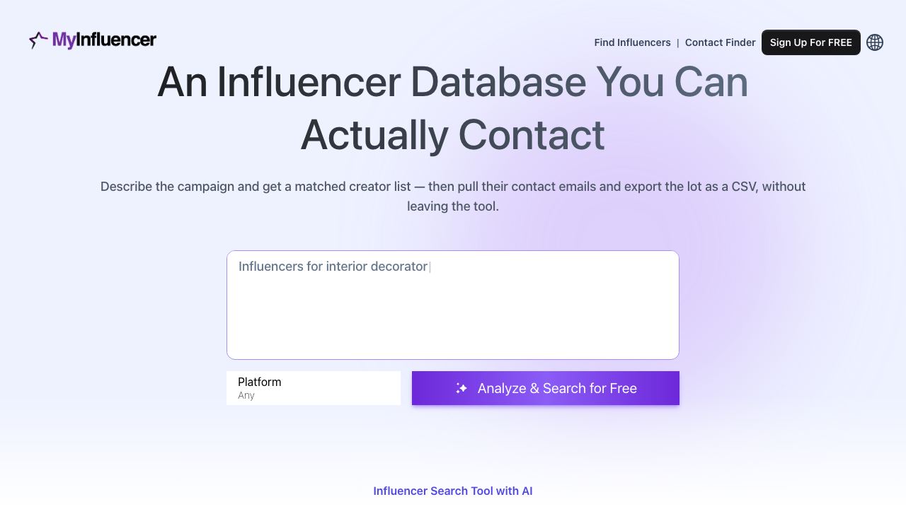MyInfluencer - Find the Right Influencers for small businesses and startups website screenshot