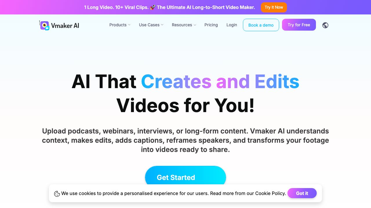 Vmaker AI website screenshot