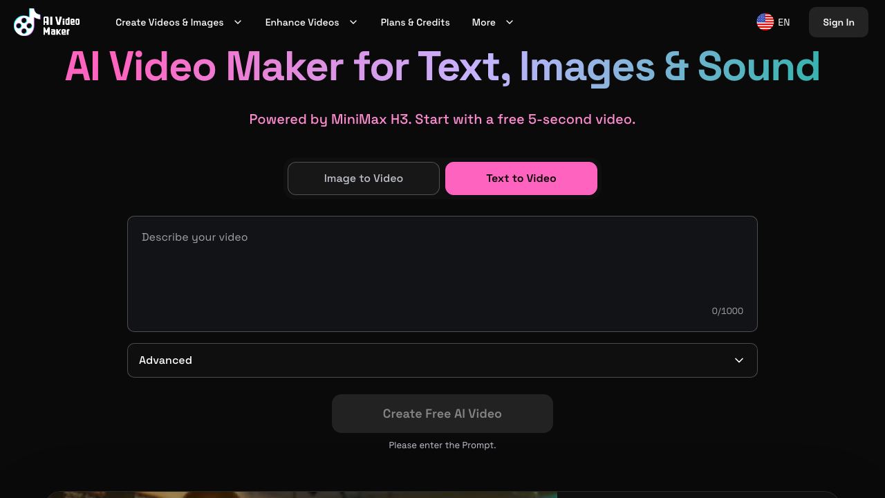 Free AI Video Maker & Generator 网站截图