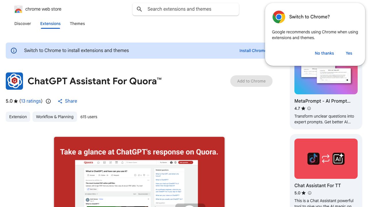 ChatGPT Assistant For Quora™ 网站截图
