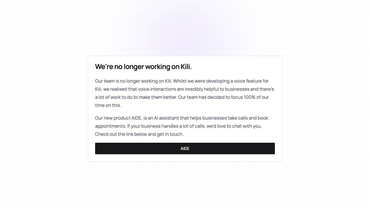Kili website screenshot