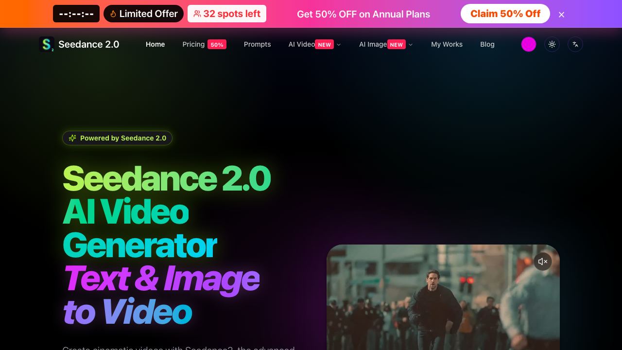 Seedance2 - AI Video Generator 网站截图