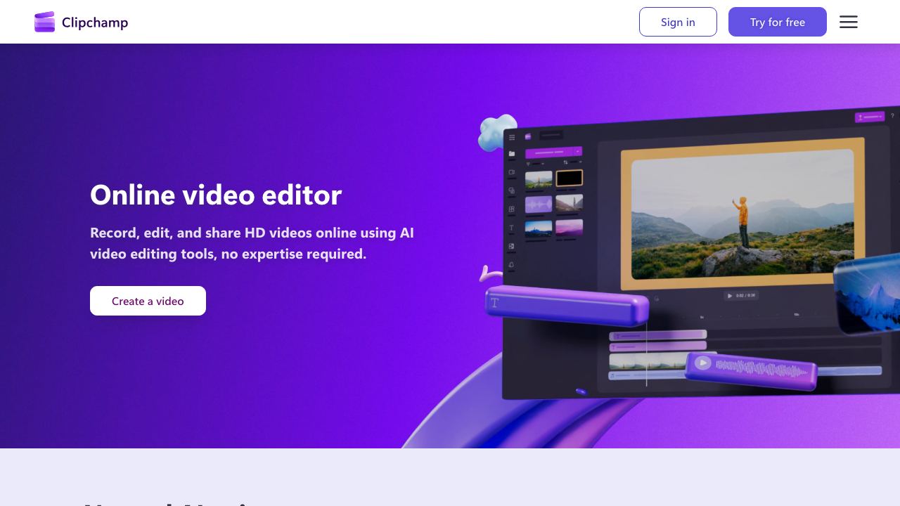 Clipchamp 网站截图