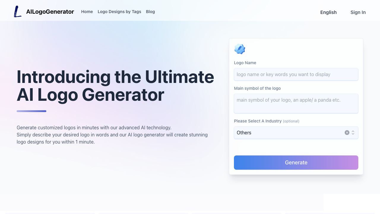 AI Logo Generator website screenshot