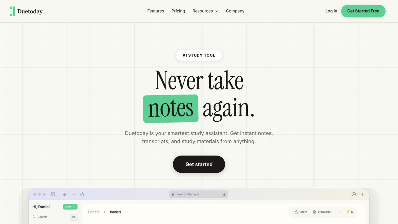 Duetoday website screenshot