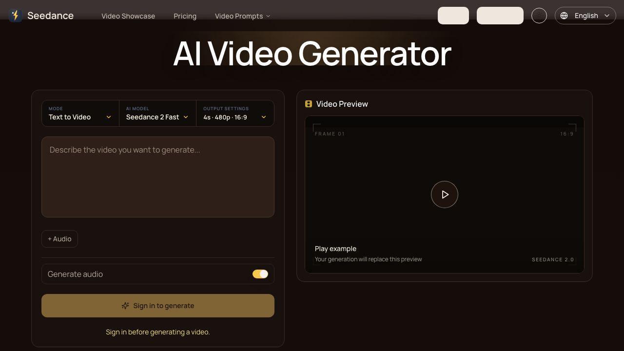 Seedance 2.0 AI Video Generator - 1 网站截图