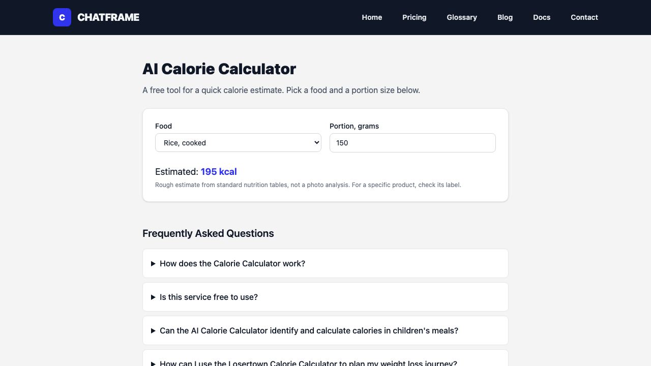 Calorie Calculator 网站截图