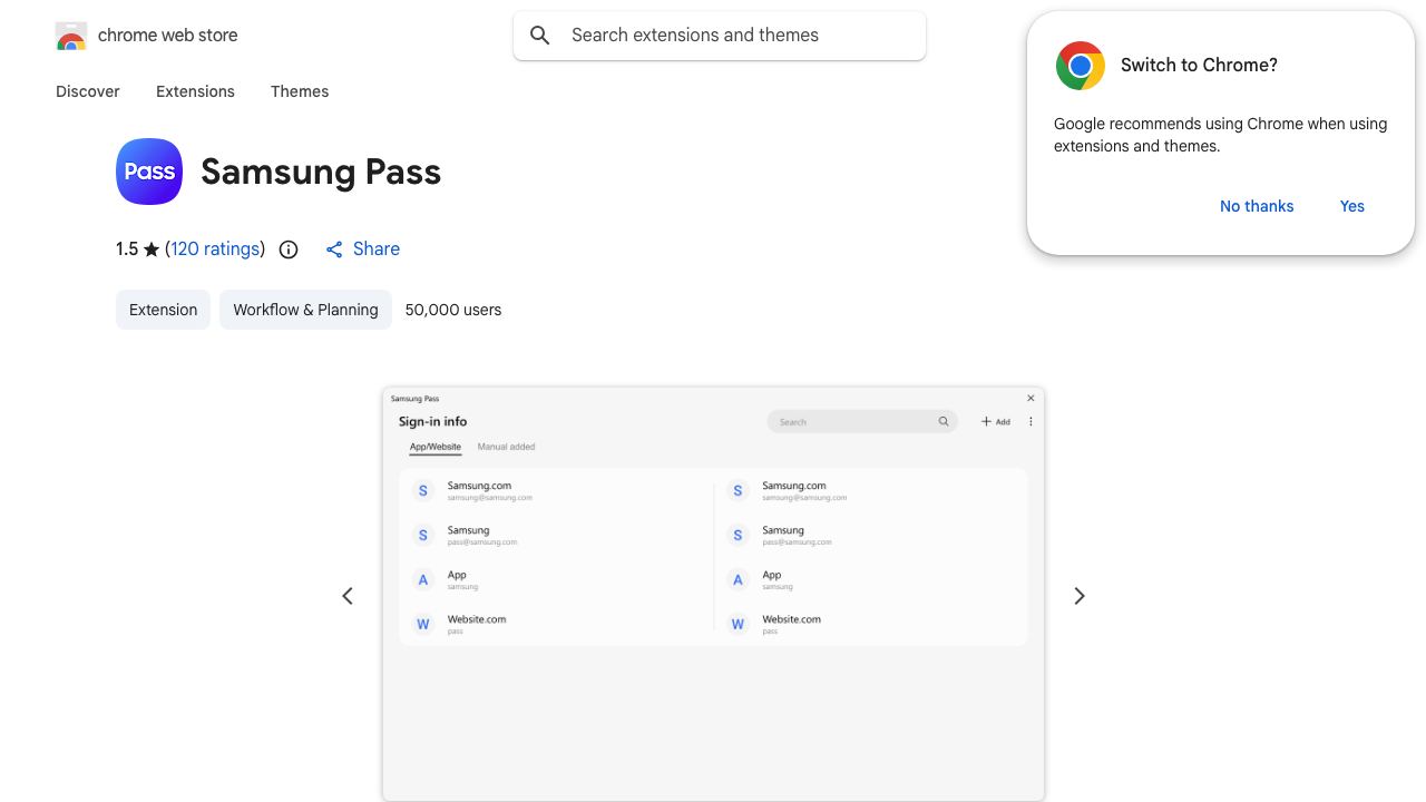 Samsung Pass 网站截图
