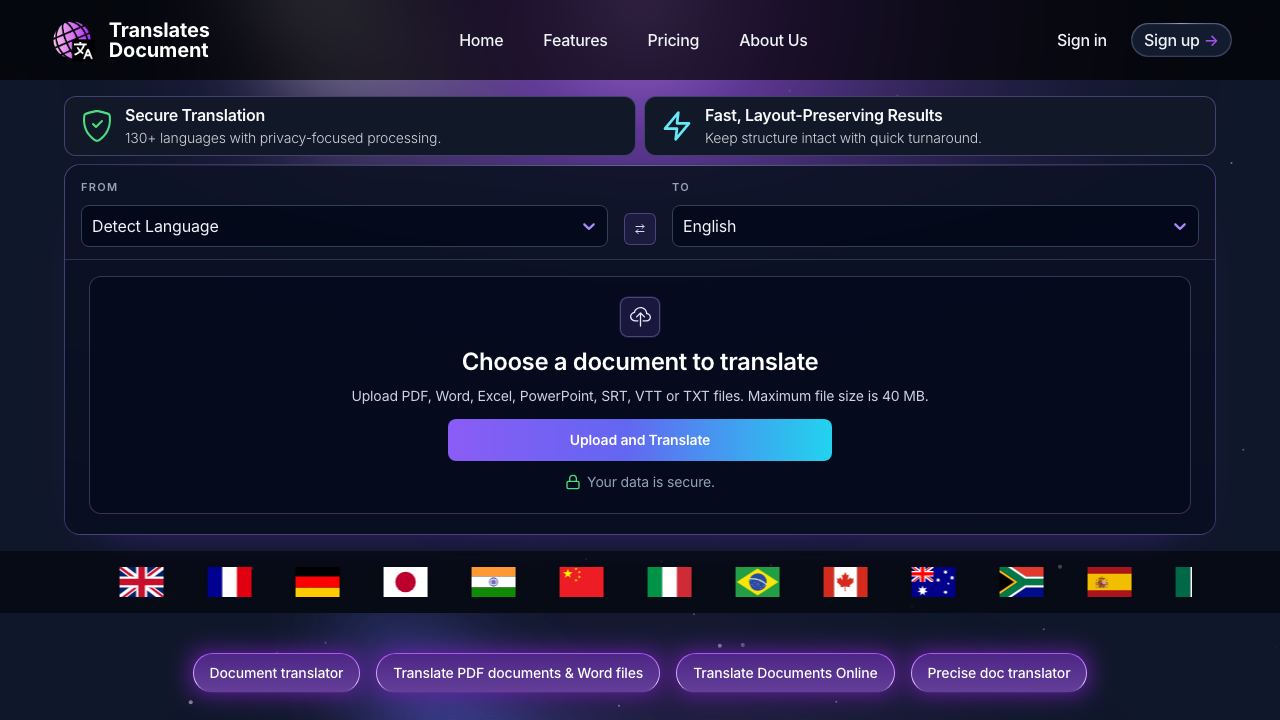 TranslatesDocument website screenshot