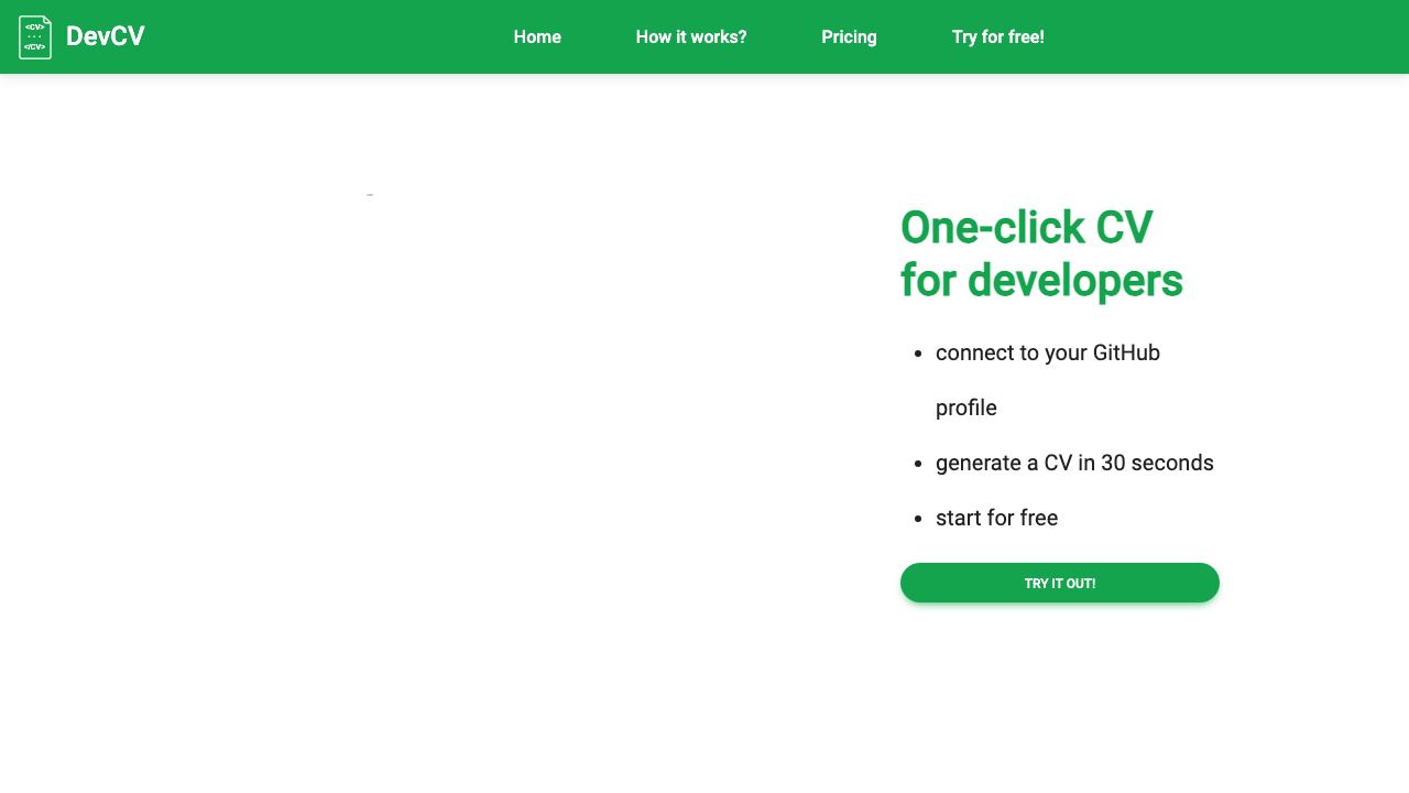 DevCV website screenshot