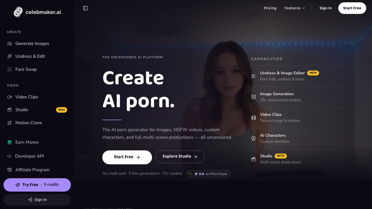 CelebMakerAI | Uncensored AI Media Platform 网站截图