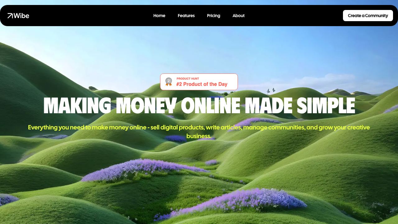 Wibe for creators website screenshot