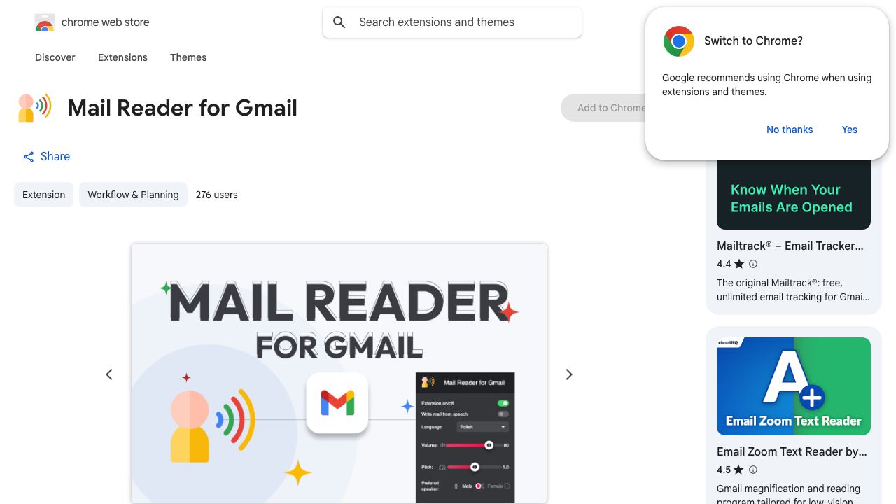 Mail Reader for Gmail website screenshot
