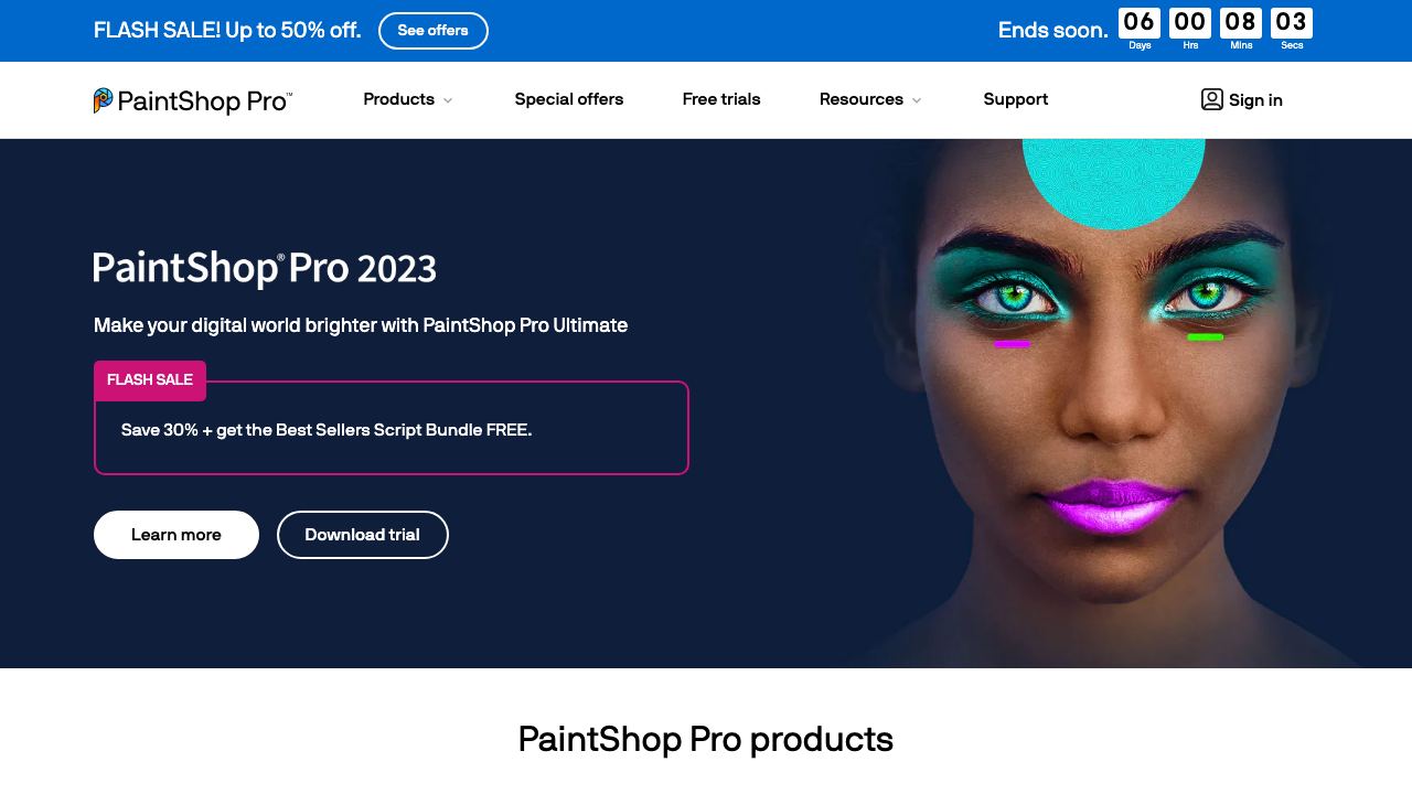 PaintShop Pro website screenshot