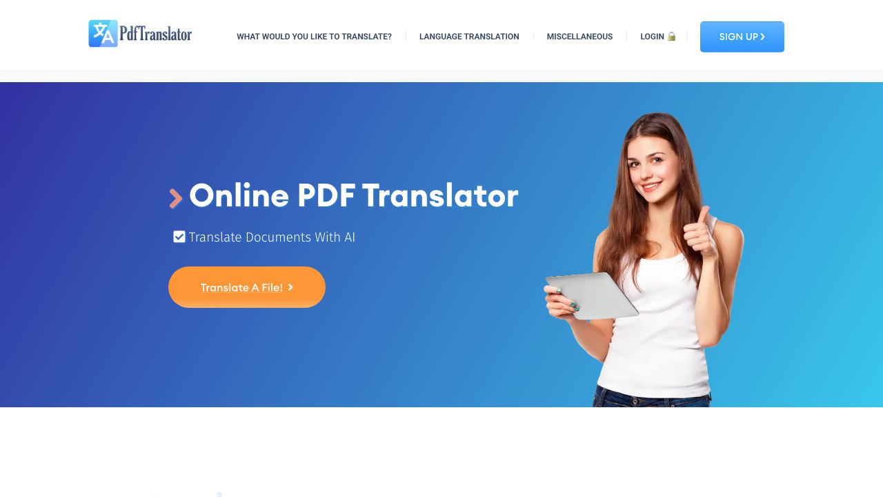 PDFT.AI: Online PDF Translator website screenshot