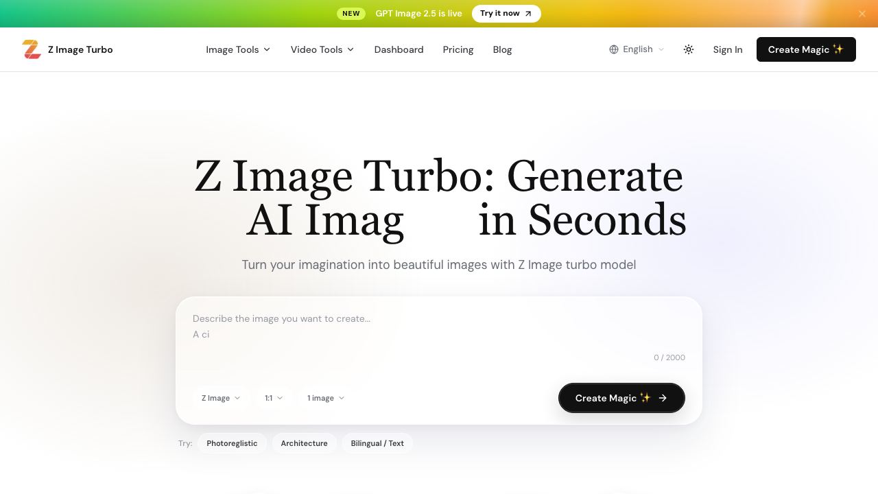 Z Image Turbo AI 网站截图
