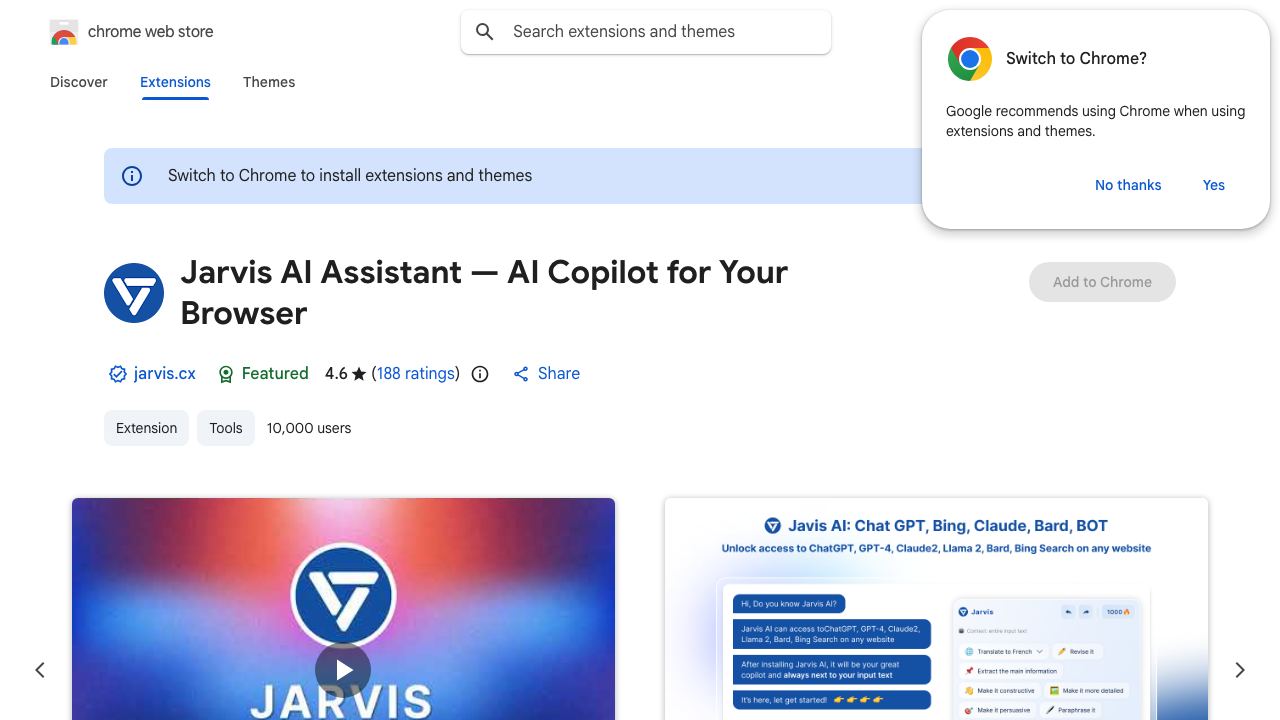 Jarvis AI: Chat GPT, Bing, Claude, Bard, BOT 网站截图
