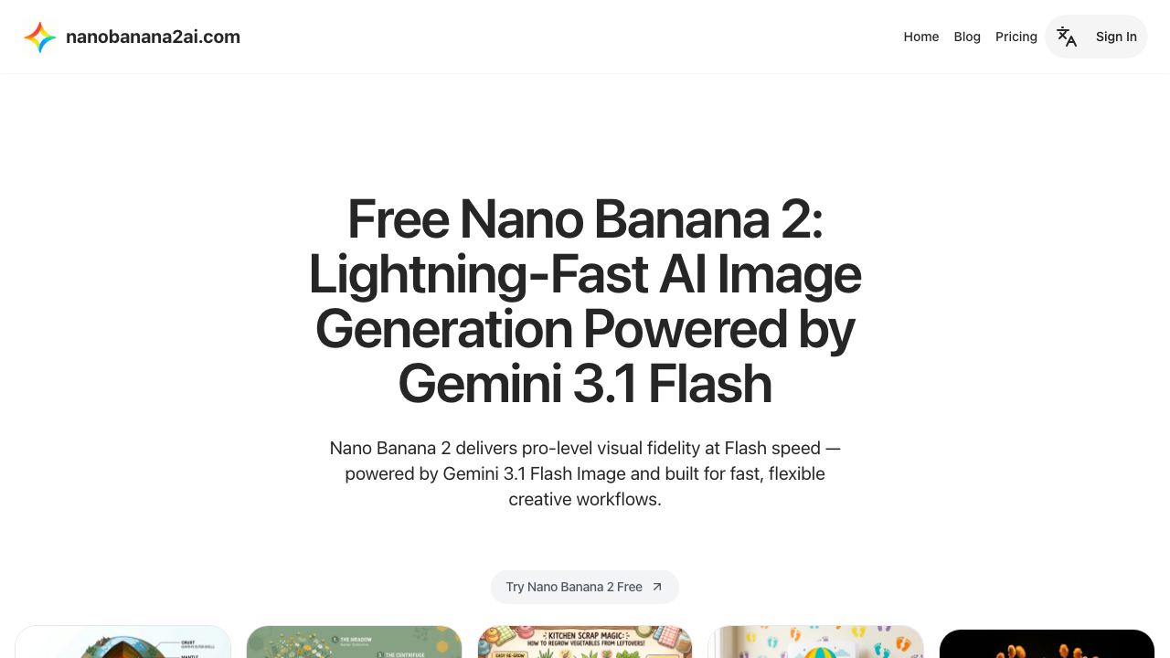 NanoBanana2AI.com：Free AI Image Generator & Photo Editor website screenshot