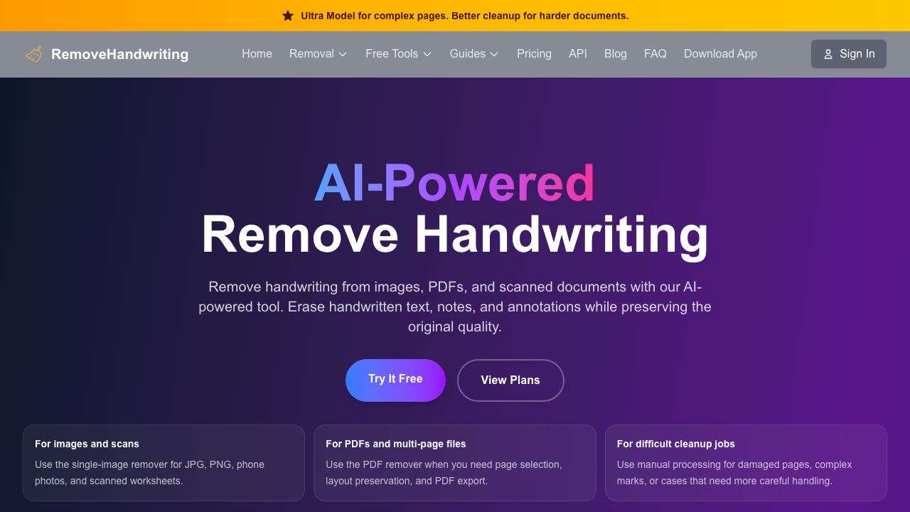 Handwriting Remover 网站截图