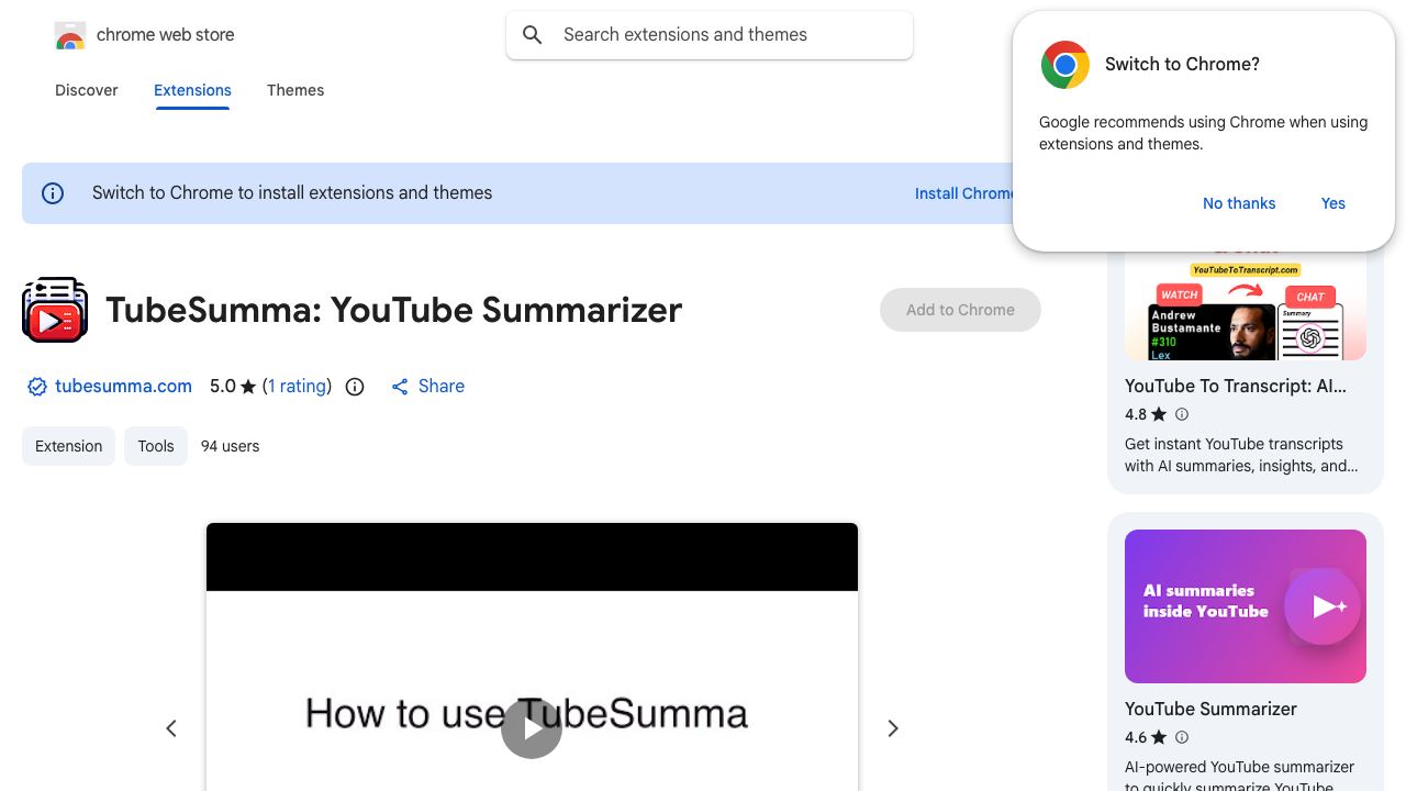 TubeSumma: YouTube Summarizer website screenshot