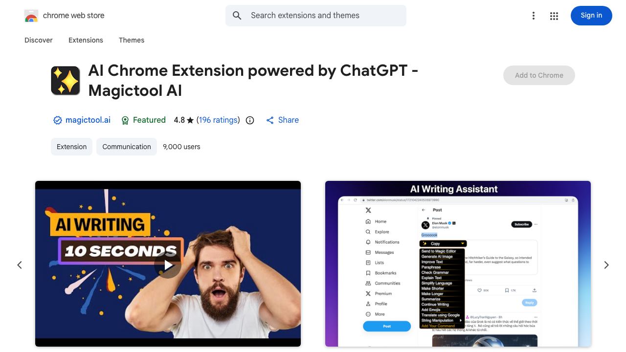 Magictool.AI Chrome Extension 网站截图