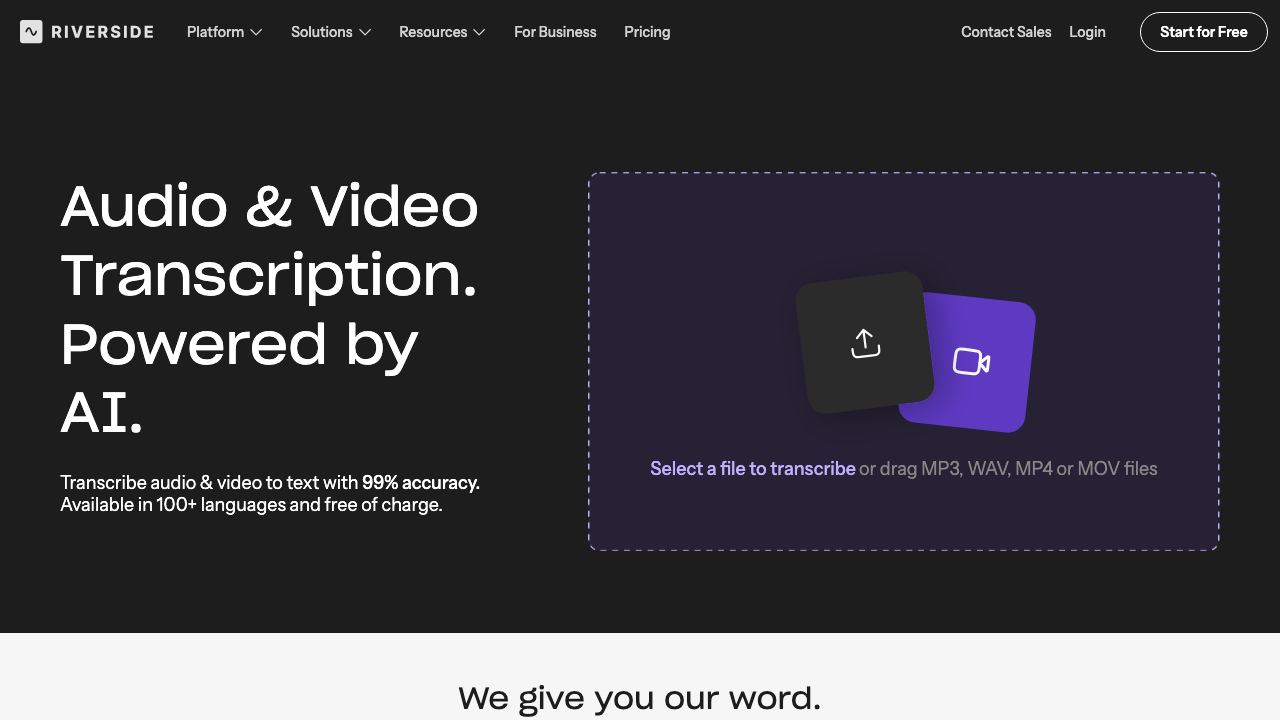 Riverside Transcriptions website screenshot