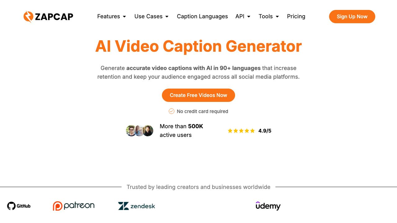 ZapCap website screenshot