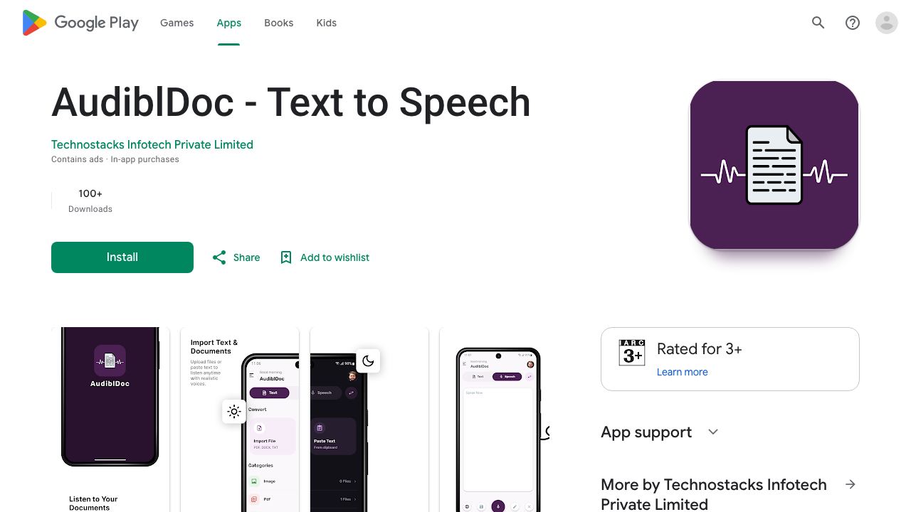 AudiblDoc - Text to Speech 网站截图