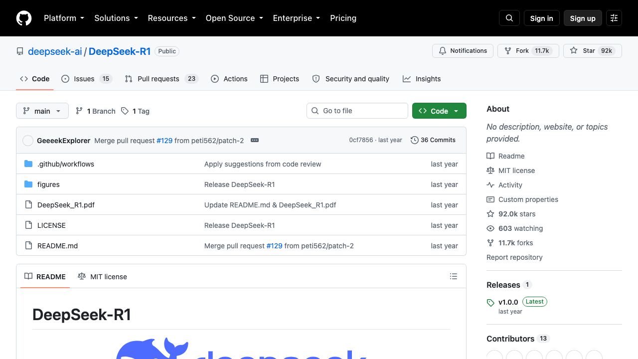DeepSeek R1 网站截图