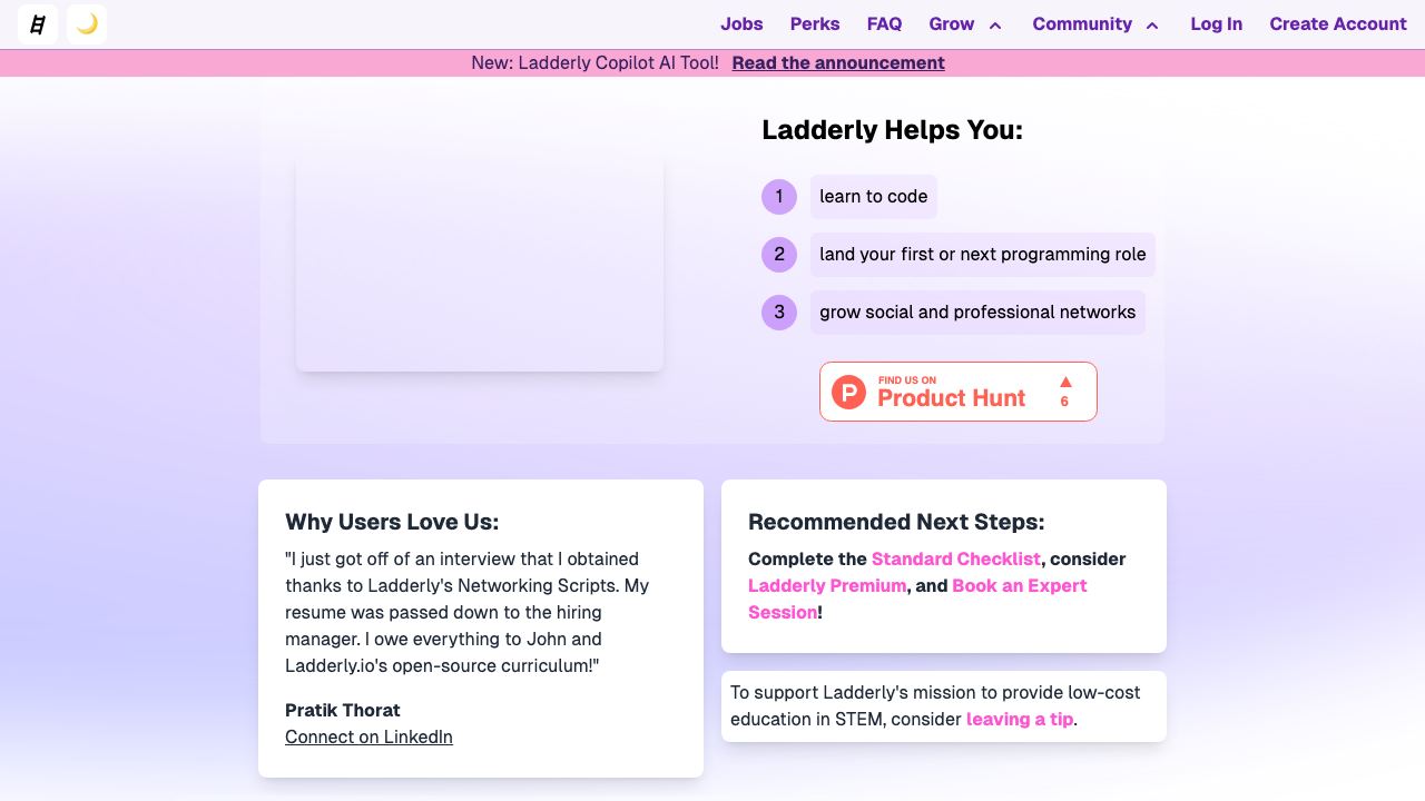Ladderly.io website screenshot