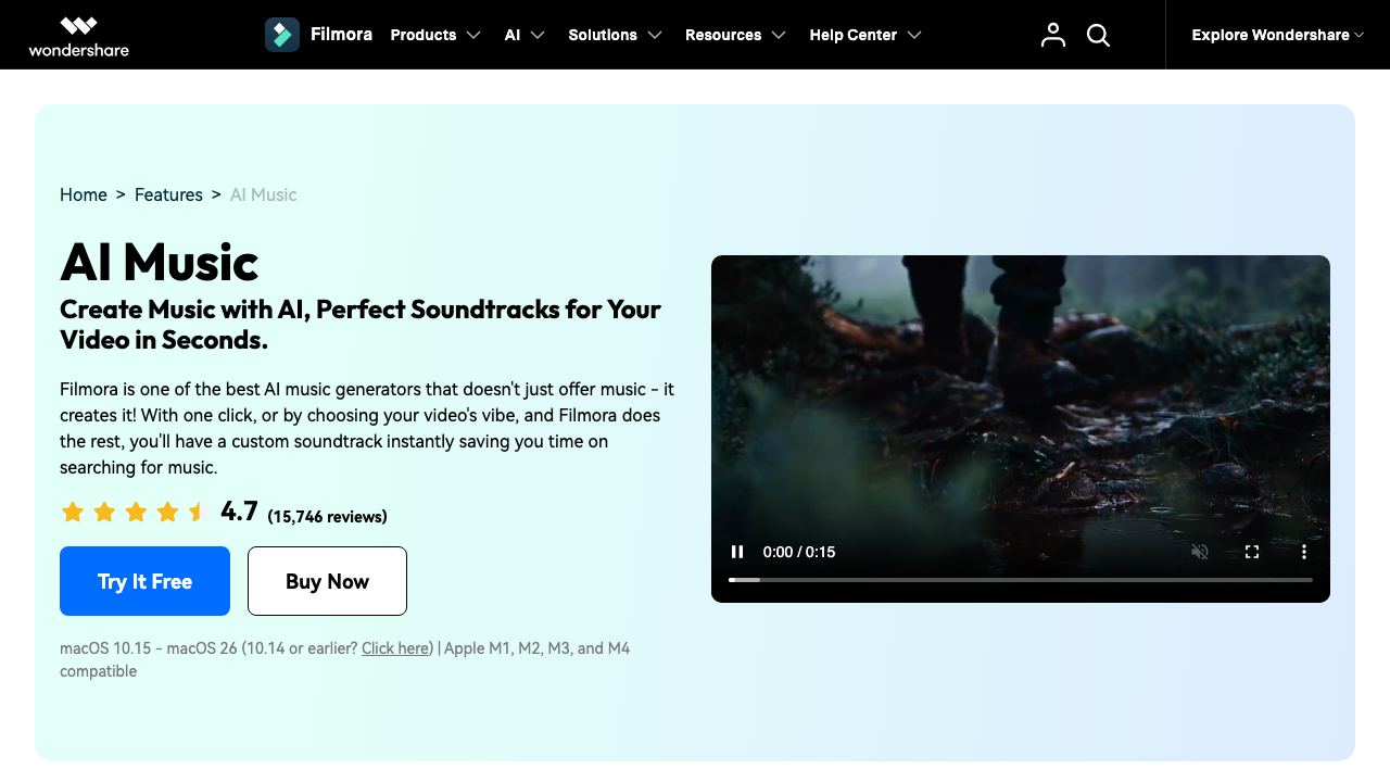 AI Music Generator - Filmora 网站截图