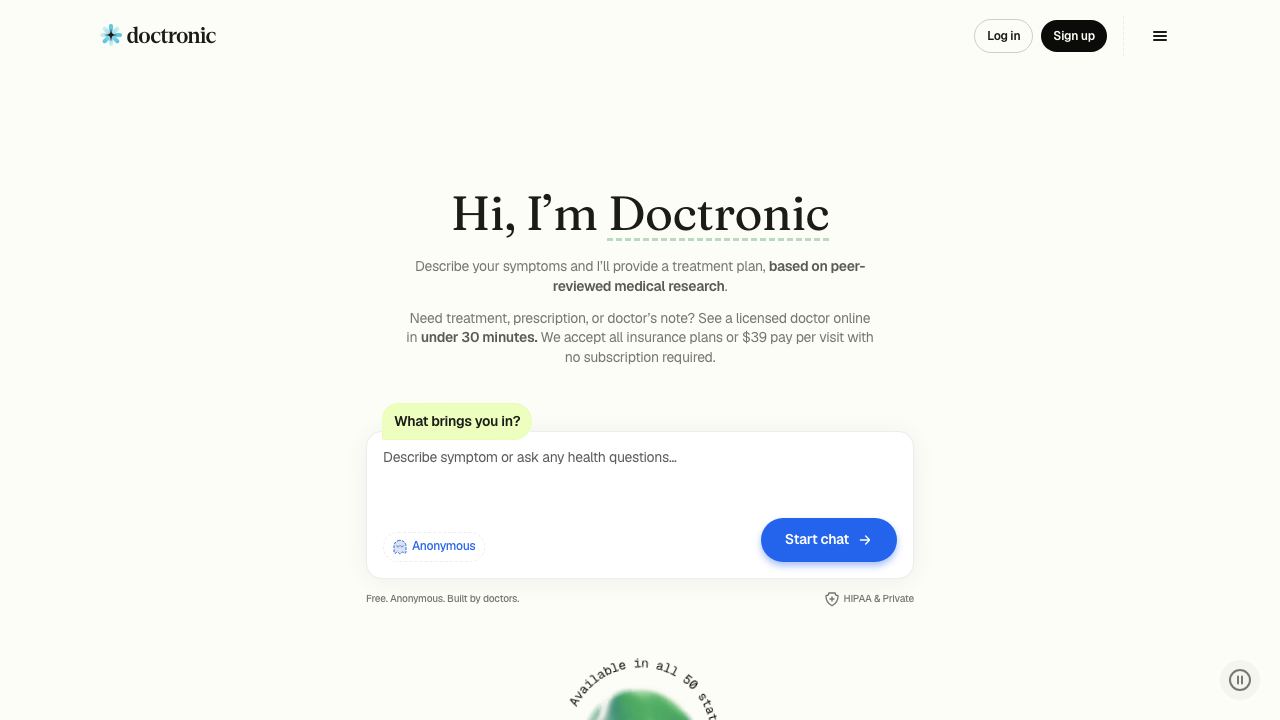 Doctronic AI Doctors + Human Doctors 网站截图