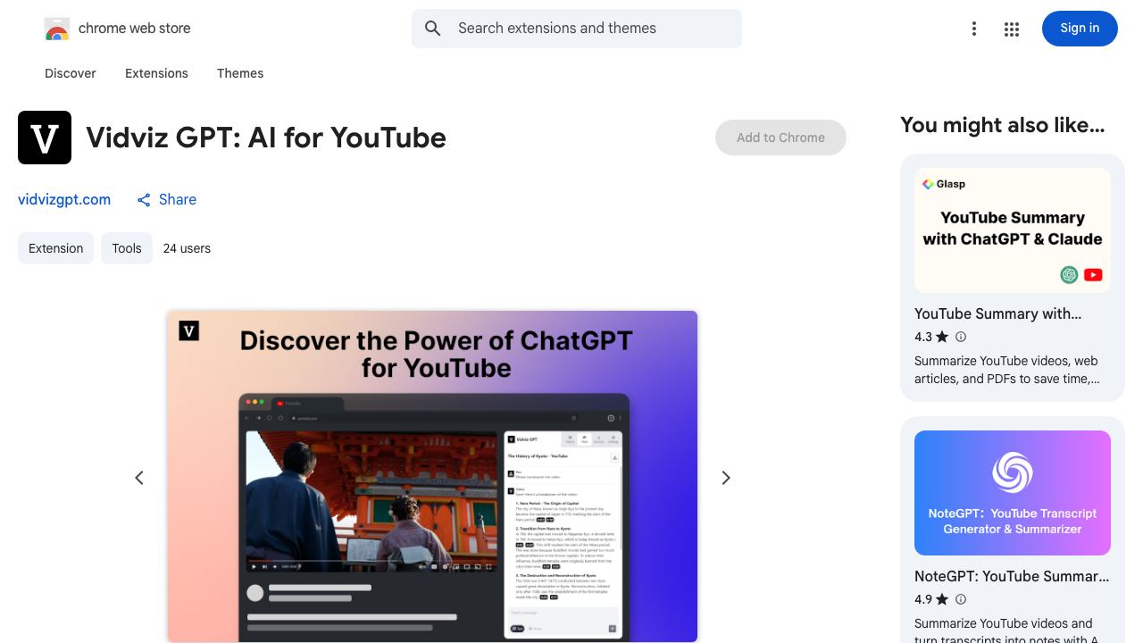 Vidviz GPT: AI for YouTube website screenshot