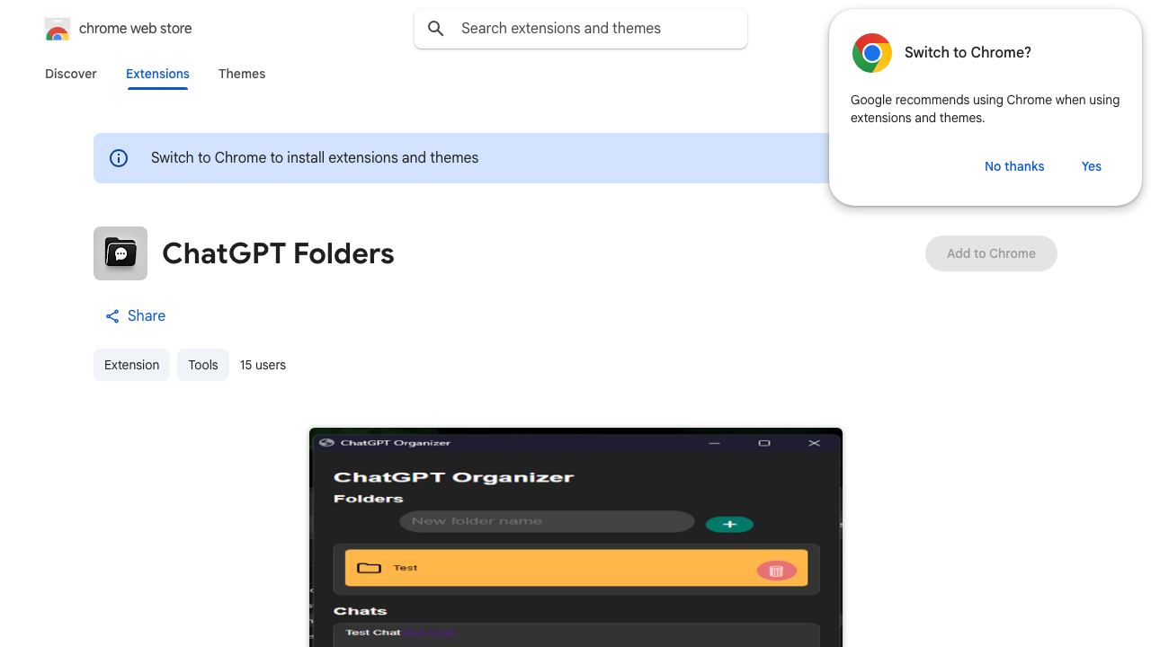 ChatGPT Folders website screenshot