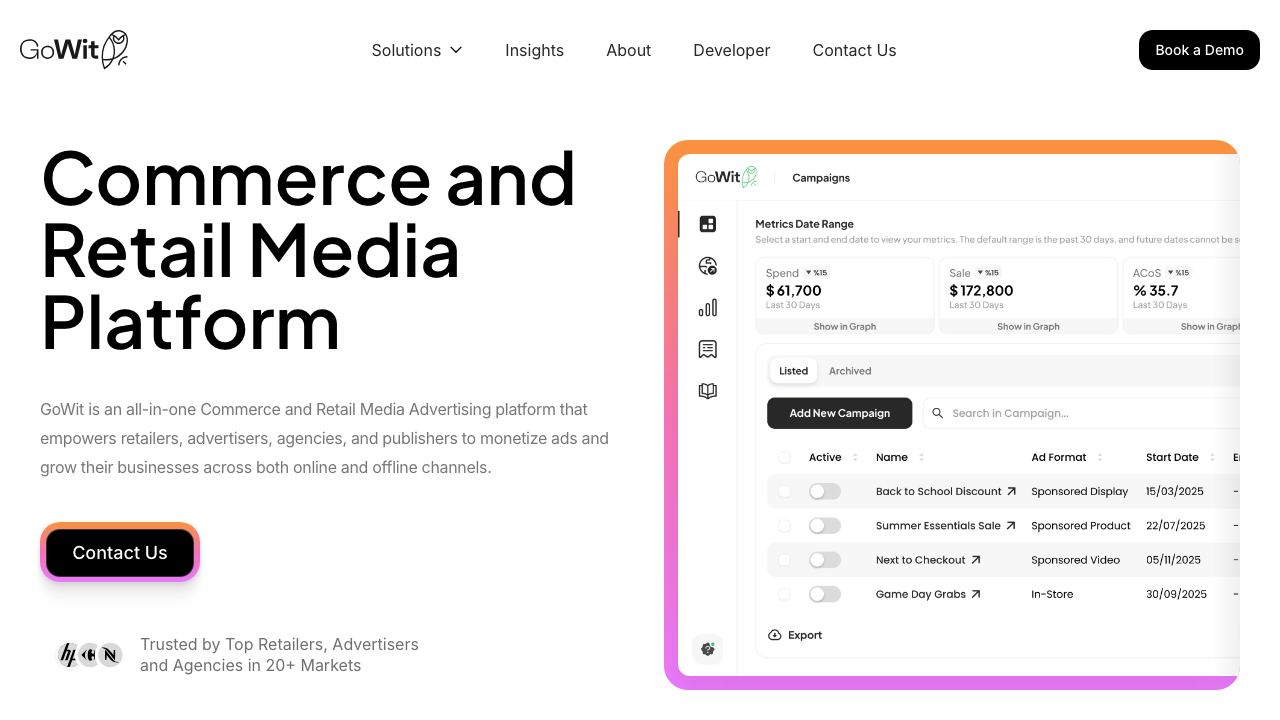 GoWit Retail Media Ads Platform 网站截图