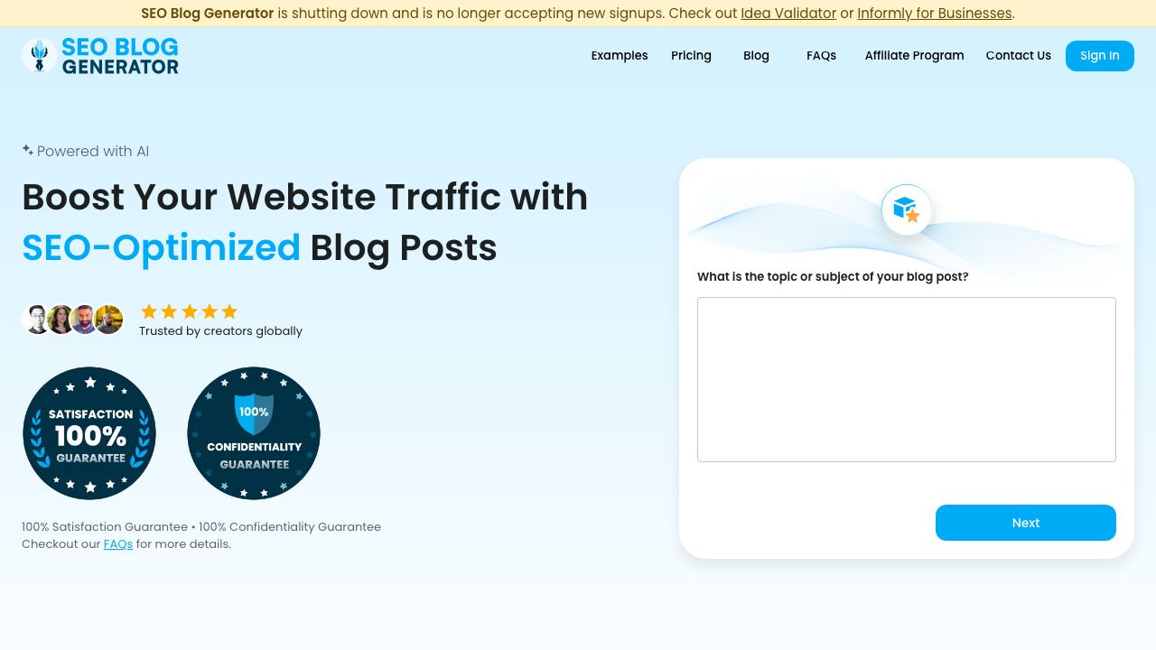 SEO Blog Generator 网站截图