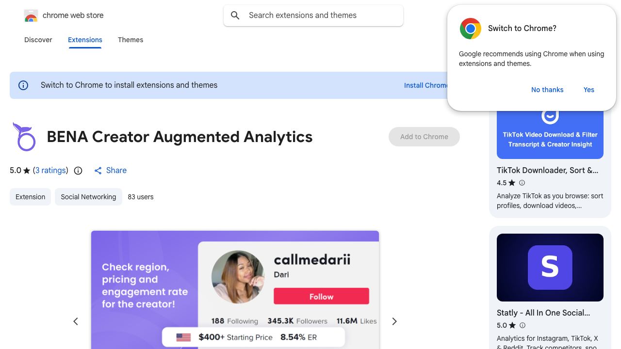 BENA Creator Augmented Analytics website screenshot