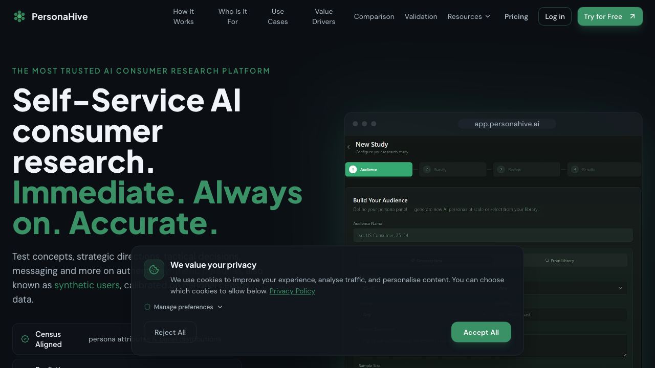 PersonaHive website screenshot