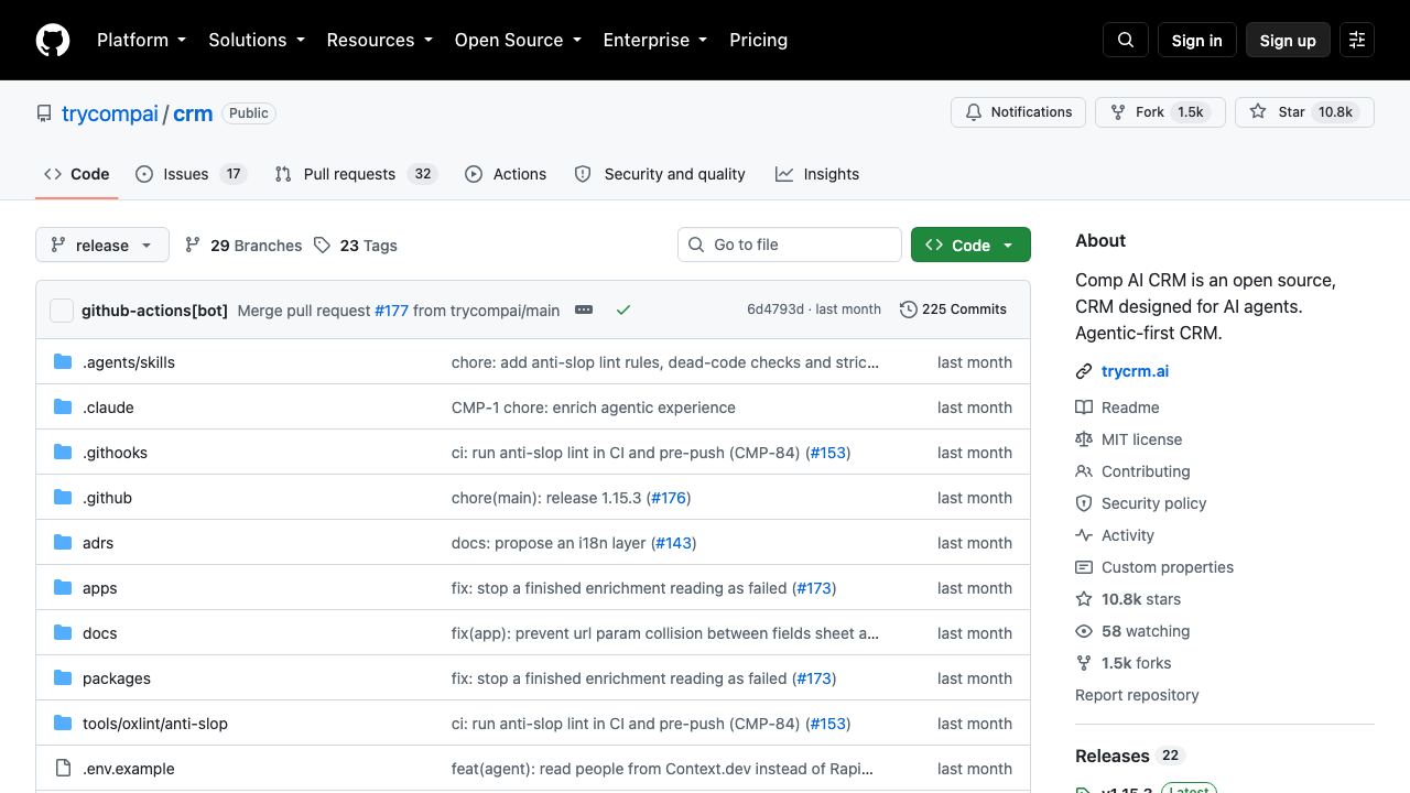 Comp AI CRM 网站截图