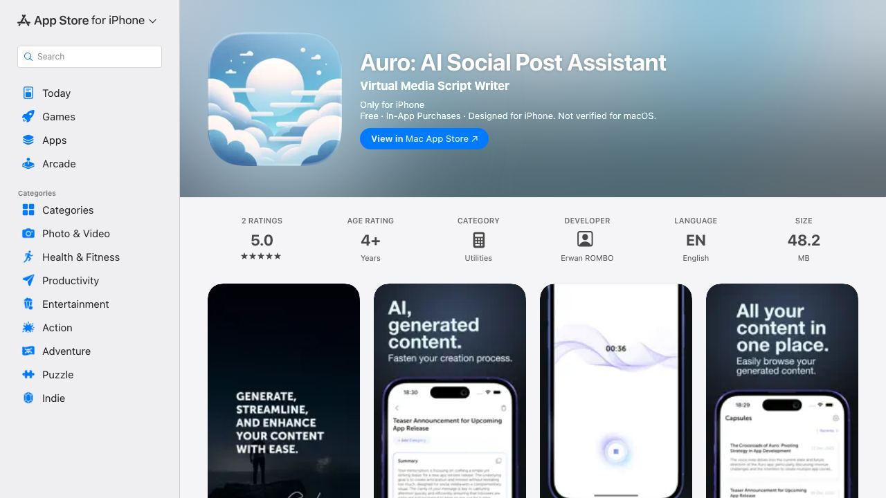 Auro: AI Social Post Assistant 网站截图