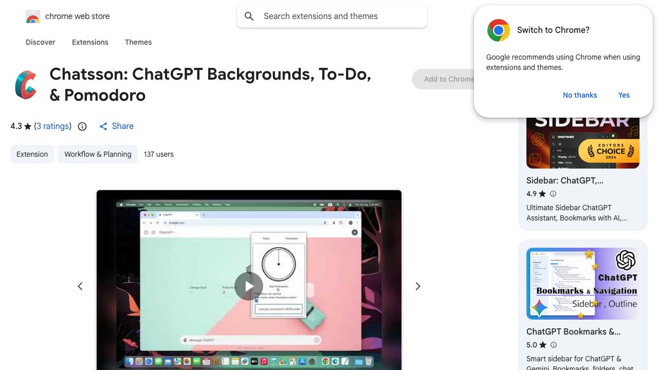 Chatsson: ChatGPT Backgrounds, To-Do, & Pomodoro 网站截图