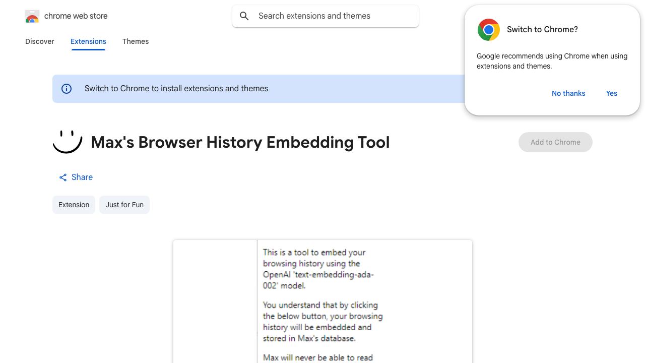 Max's Browser History Embedding Tool website screenshot